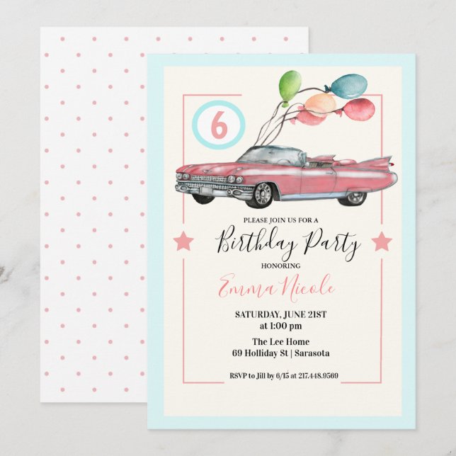 ANY AGE - Car Girl Birthday Party Invitation (Front/Back)