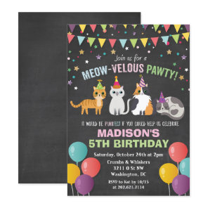 ANY AGE - Cat Kitten Birthday Chalk Invitation
