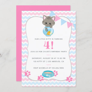Any Age Cat or Kitten Birthday Party Invitation