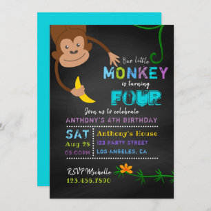 Any Age Chalkboard Little Monkey Boy Birthday Invitation