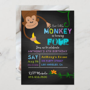 Any Age Chalkboard Little Monkey Boy Birthday Invitation
