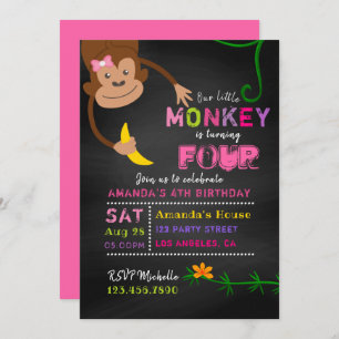 Any Age Chalkboard Little Monkey Girl Birthday Invitation
