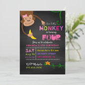Any Age Chalkboard Little Monkey Girl Birthday Invitation (Standing Front)