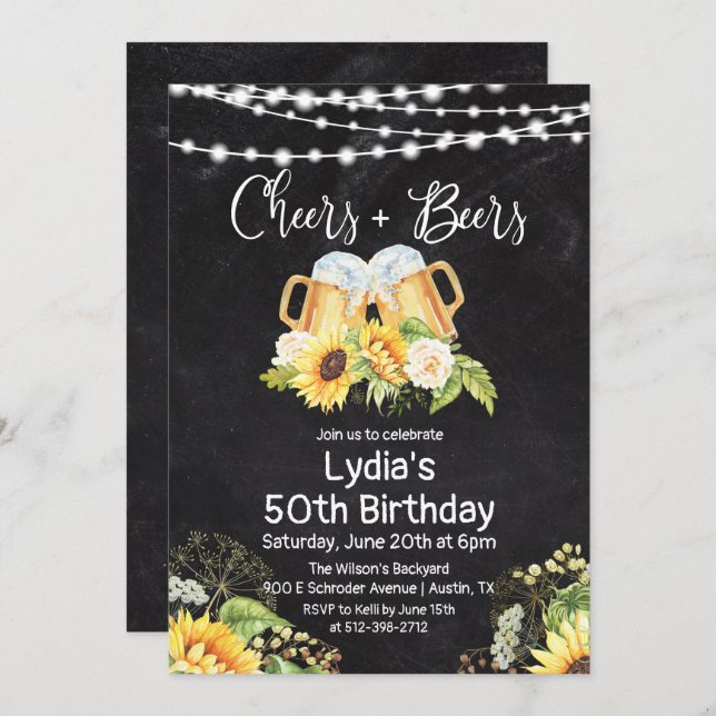 ANY AGE - Cheers and Beers Birthday Invitation (Front/Back)