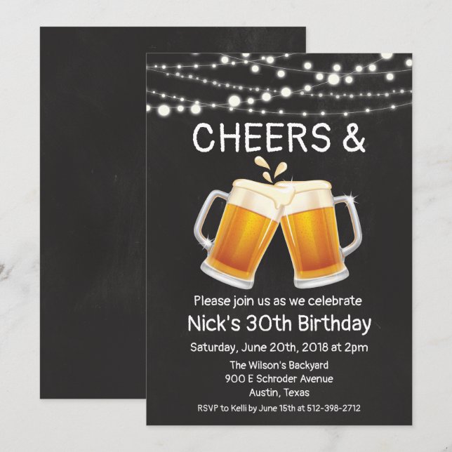 ANY AGE - Cheers & Beers Birthday Invitation (Front/Back)