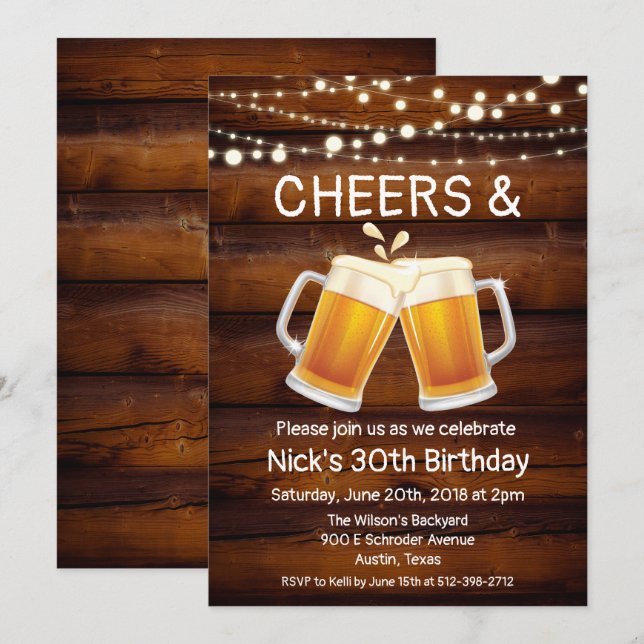 ANY AGE - Cheers & Beers Birthday Invitation (Front/Back)