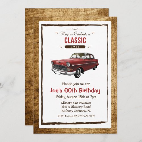 ANY AGE _ Classic Car Vintage Birthday Invitation