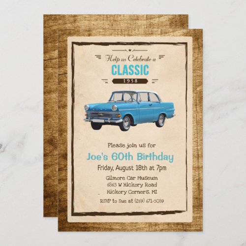 ANY AGE _ Classic Car Vintage Birthday Invitation