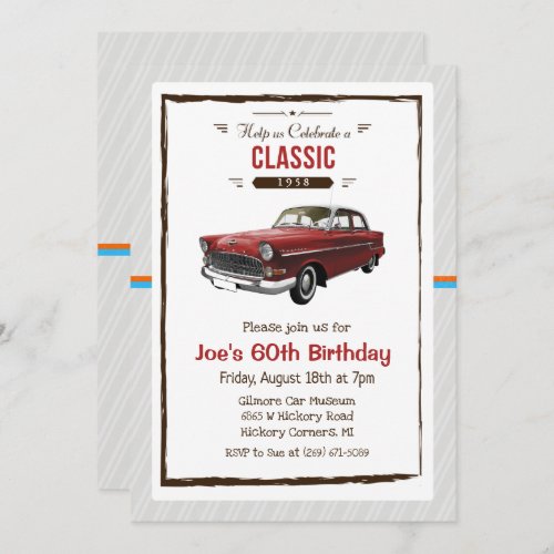 ANY AGE _ Classic Car Vintage Birthday Invitation