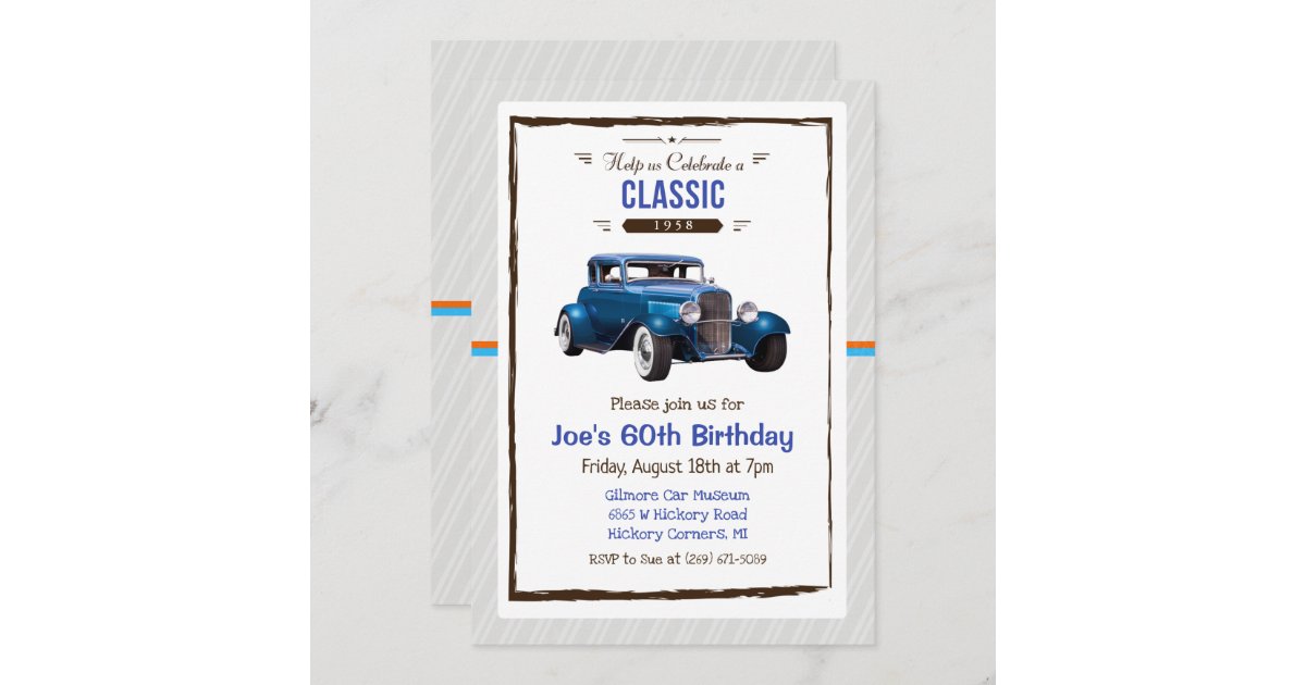 Any Age Classic Car Vintage Birthday Invitation Zazzle Com
