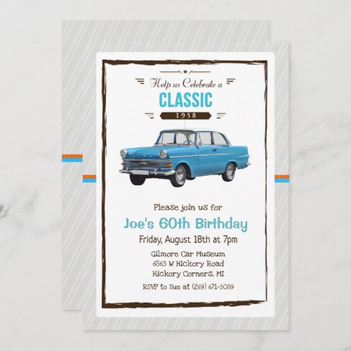 ANY AGE _ Classic Car Vintage Birthday Invitation