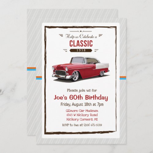 ANY AGE _ Classic Car Vintage Birthday Invitation