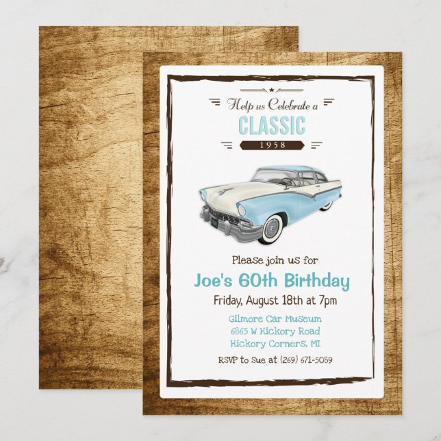ANY AGE - Classic Car Vintage Birthday Invitation (Front/Back)