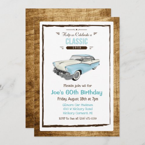 ANY AGE _ Classic Car Vintage Birthday Invitation