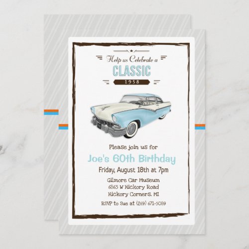 ANY AGE _ Classic Car Vintage Birthday Invitation