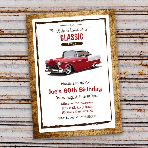 ANY AGE _ Classic Car Vintage Birthday Invitation