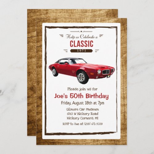 ANY AGE _ Classic Car Vintage Birthday Invitation