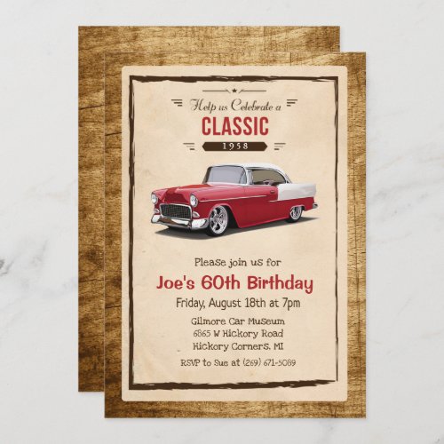 ANY AGE _ Classic Car Vintage Birthday Invitation