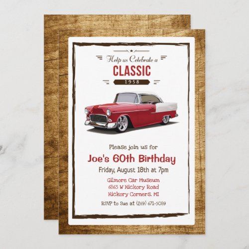 ANY AGE _ Classic Car Vintage Birthday Invitation