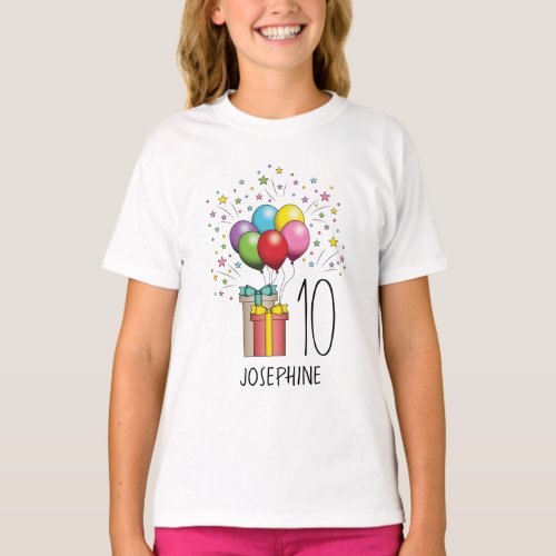 Any Age Colorful Birthday Balloons And Presents T_Shirt
