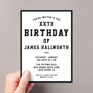 ANY AGE Cool Birthday Invitation   Black & White