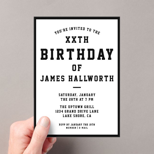 ANY AGE Cool Birthday Invitation | Black & White (Insitu (Handheld))