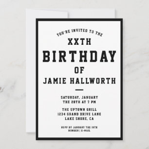 ANY AGE Cool Birthday Invitation Black & White