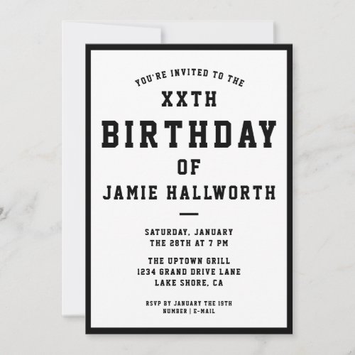 ANY AGE Cool Birthday Invitation  Black  White