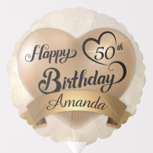 Any Age Custom Cream Gold Air Filled Birthday Balloon