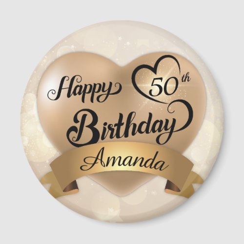 Any Age Custom Cream Gold Birthday Magnet