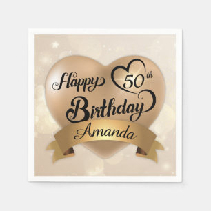 Any Age Custom Cream Gold Birthday Paper Napkins
