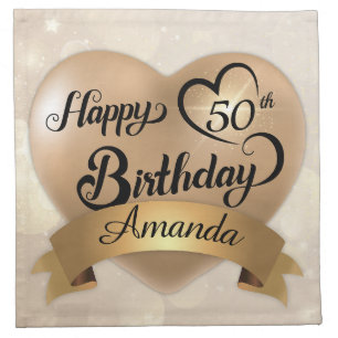 Any Age Custom Cream Gold Happy Birthday Cloth Napkin