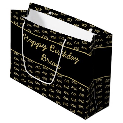 Any Age Custom Number Pattern _ Gold and Black Large Gift Bag