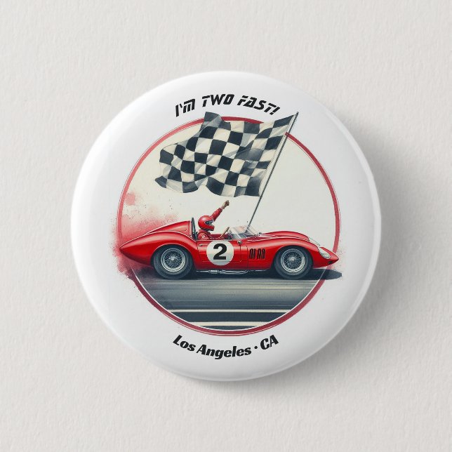 Any Age Customizable Race Car Birthday Button (Front)