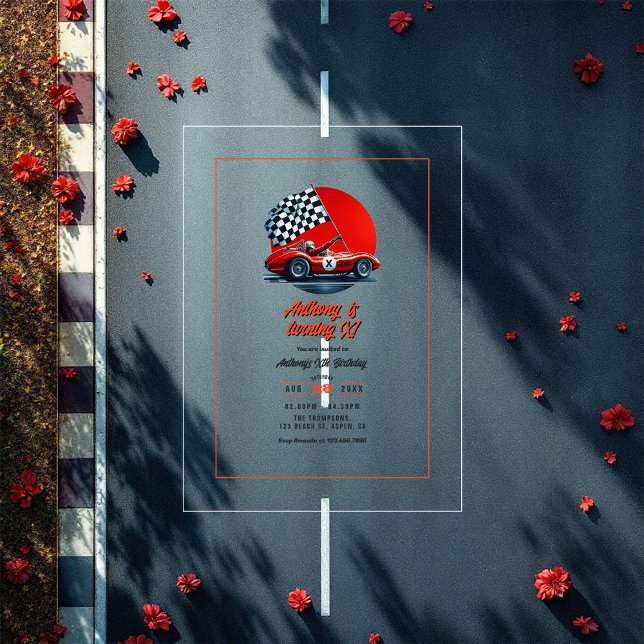 Any Age Customizable Race Car Birthday Party Acrylic Invitations (Any Age Customizable Race Car Birthday Party Acrylic Invitation)