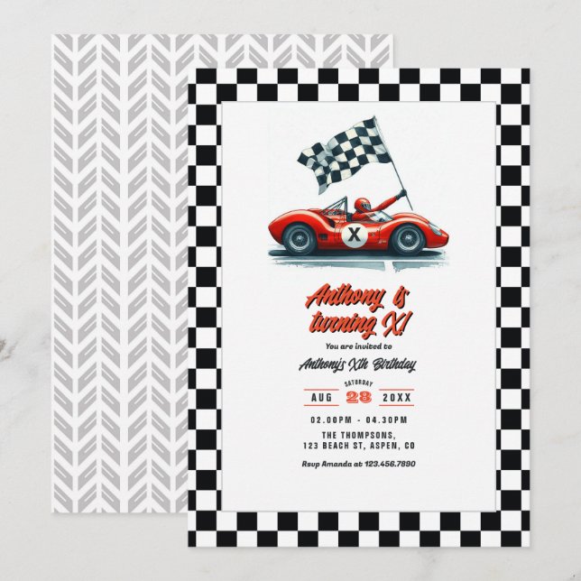 Any Age Customizable Race Car Birthday Party Invitation (Front/Back)