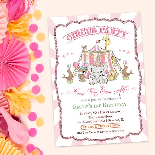 ANY AGE _ Cute Circus Pink Birthday Invitation