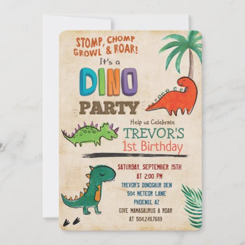 ANY AGE - Cute Dinosaur Birthday Invitation - Prehistoric Dinosaur Birthday Invitation. Dinosaur illustrations created by www.woolypronto.com