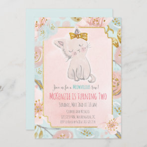 ANY AGE - Cute Kitten Floral Birthday Invitation