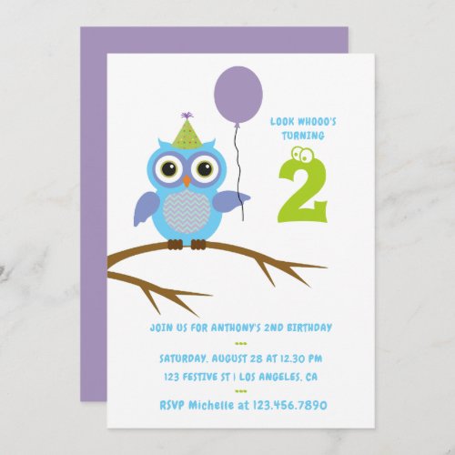 Any Age Cute Owl Baby or Toddler Boys Birthday Invitation
