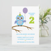 Any Age Cute Owl Baby or Toddler Boys Birthday Invitation (Standing Front)