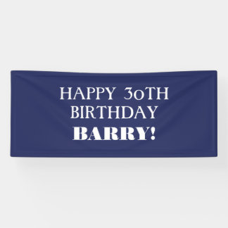 Any Age Dark Navy Blue White Happy Birthday Banner