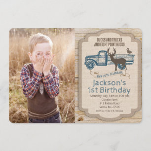 ANY AGE Deer Truck Photo Birthday Invitation