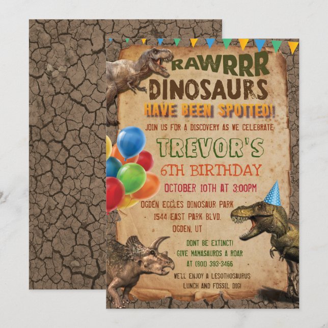 ANY AGE - Dinosaur Birthday Party Invitation (Front/Back)