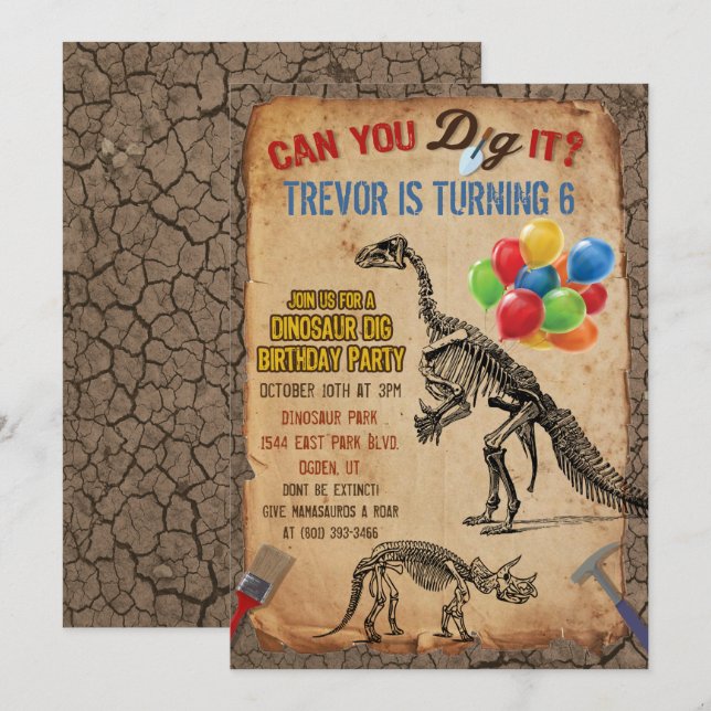 ANY AGE - Dinosaur Dig Birthday Party Invitation (Front/Back)