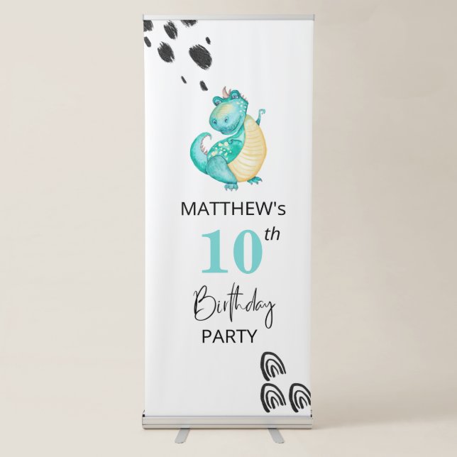 *~* ANY AGE DINOSAUR Doodle Birthday Party  Retractable Banner (Front)
