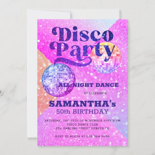 Any age disco dance birthday party  invitation