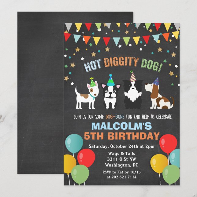 ANY AGE - Dog Puppy Birthday Chalk Invitation (Front/Back)