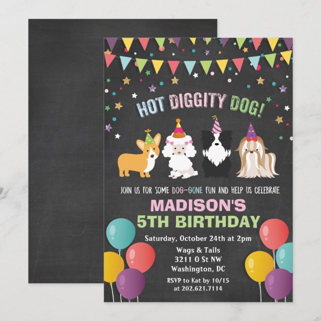 ANY AGE - Dog Puppy Birthday Chalk Invitation (Front/Back)