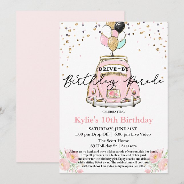 ANY AGE - Drive By Birthday Party Invitation (Front/Back)